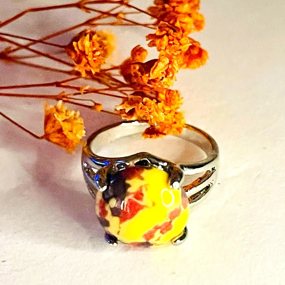 New Handmade Natural Mookaite Yellow Stone Sterling Silver Dragon Claw Ring